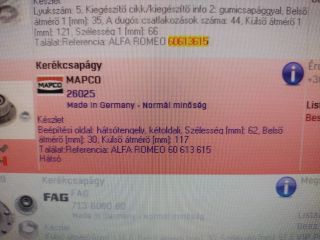 bontott ALFA ROMEO SPIDER Kerékcsapágy