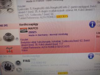 bontott ALFA ROMEO SPIDER Kerékcsapágy