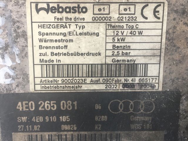 bontott AUDI A8 Állófűtés (Részeivel)