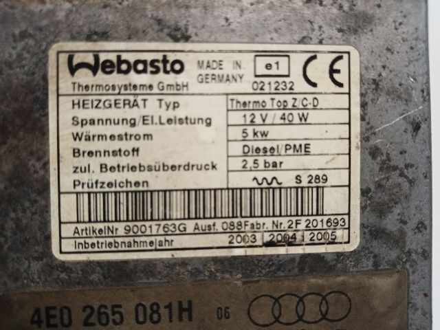 bontott AUDI A8 Állófűtés (Részeivel)