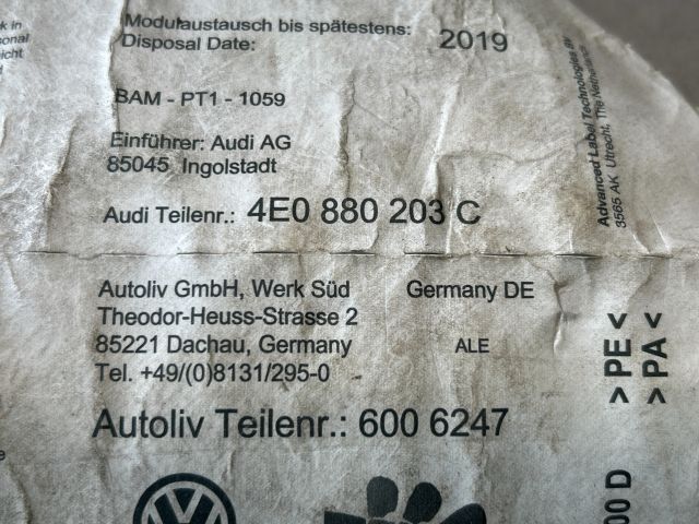 bontott AUDI A8 Utasoldali Légzsák