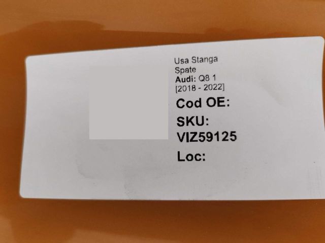 bontott AUDI Q8 Bal hátsó Ajtó (Üres lemez)