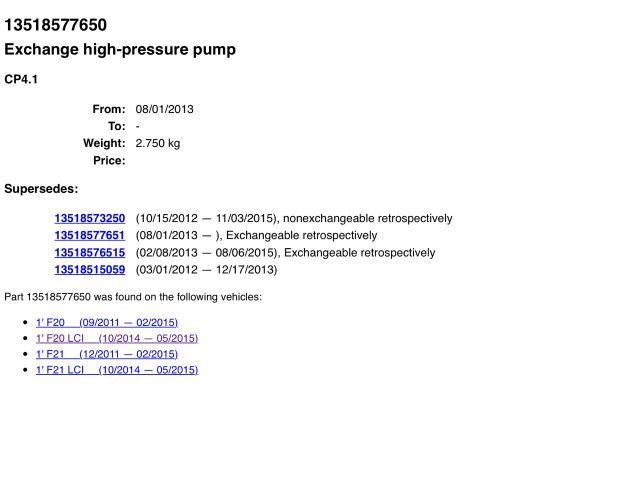 bontott BMW 1 Nagynyomású Szivattyú