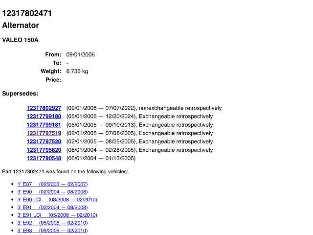 bontott BMW 1 Generátor
