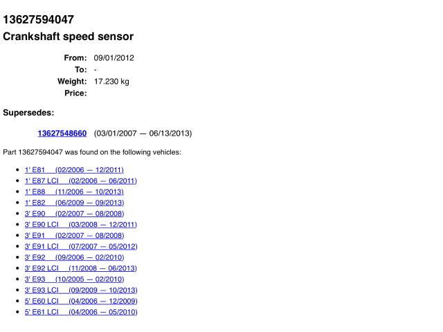 bontott BMW 1 Főtengely Fordulatszám Jeladó