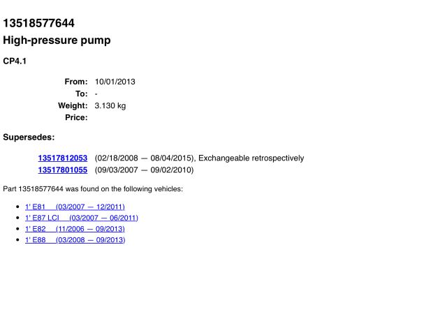 bontott BMW 1 Üzemanyag Szivattyú