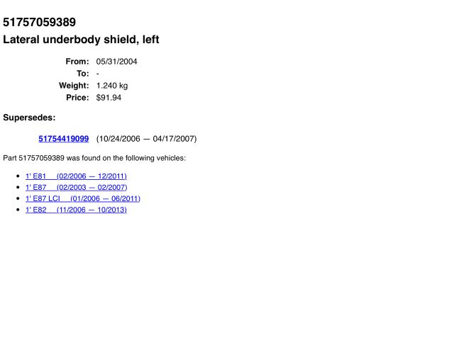 bontott BMW 1 Alsó Padlólemez Burkolat