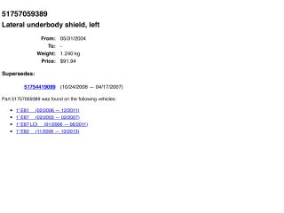 bontott BMW 1 Alsó Padlólemez Burkolat