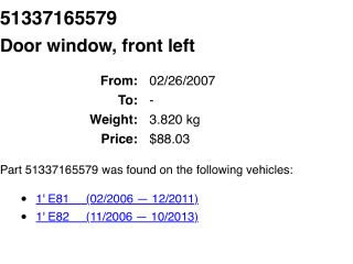 bontott BMW 1 Bal első Ablak