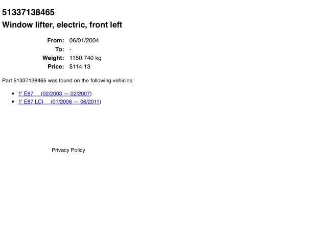 bontott BMW 1 Bal első Ablakemelő Szerkezet (Elektromos)