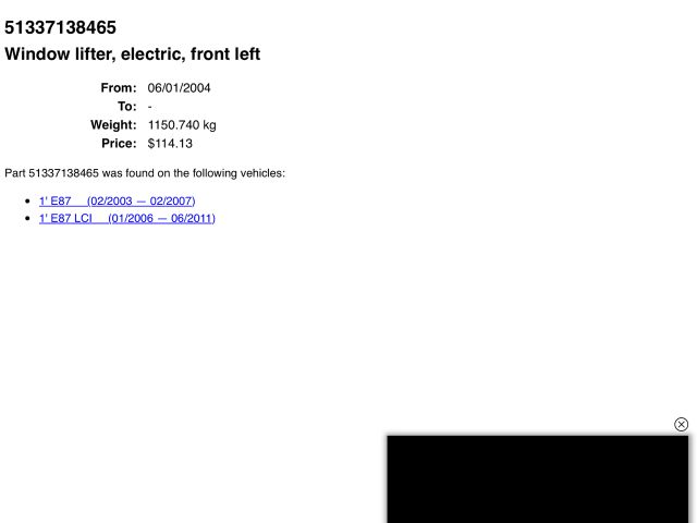 bontott BMW 1 Bal első Ablakemelő Szerkezet (Elektromos)