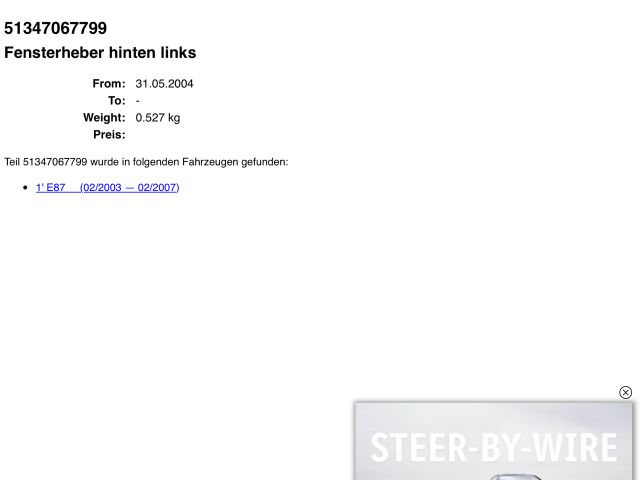 bontott BMW 1 Bal hátsó Ablakemelő Szerkezet (Mechanikus)