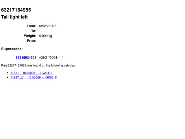 bontott BMW 1 Bal Hátsó Lámpa