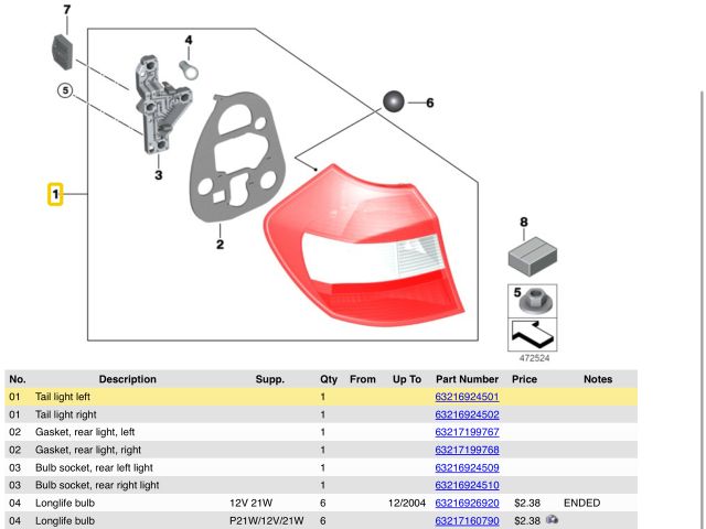 bontott BMW 1 Bal Hátsó Lámpa
