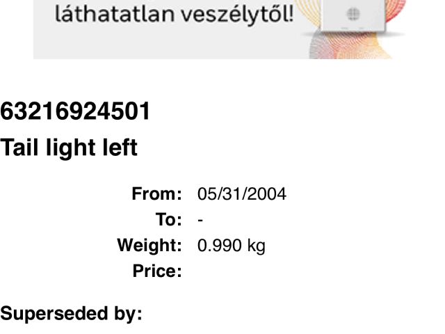 bontott BMW 1 Bal Hátsó Lámpa