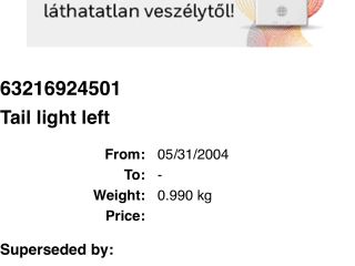bontott BMW 1 Bal Hátsó Lámpa