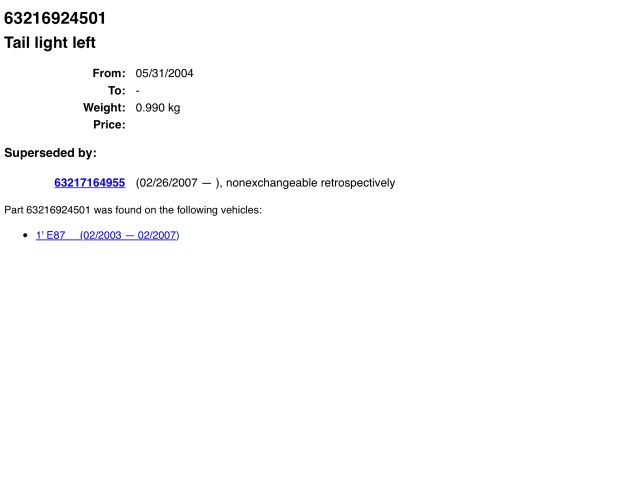 bontott BMW 1 Bal Hátsó Lámpa