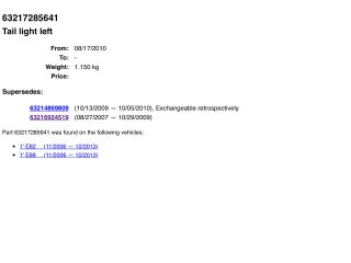 bontott BMW 1 Bal Külső Hátsó Lámpa