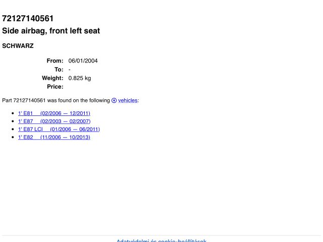 bontott BMW 1 Bal Oldallégzsák