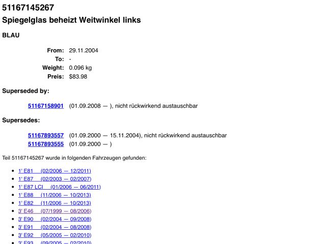 bontott BMW 1 Bal Tükörlap