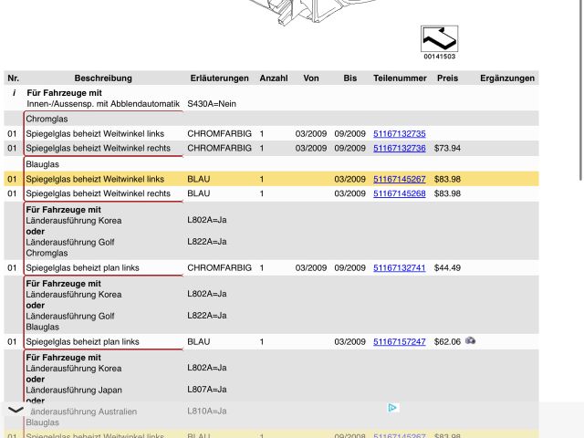 bontott BMW 1 Bal Tükörlap