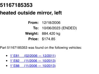 bontott BMW 1 Bal Visszapillantó Tükör (Elektromos)