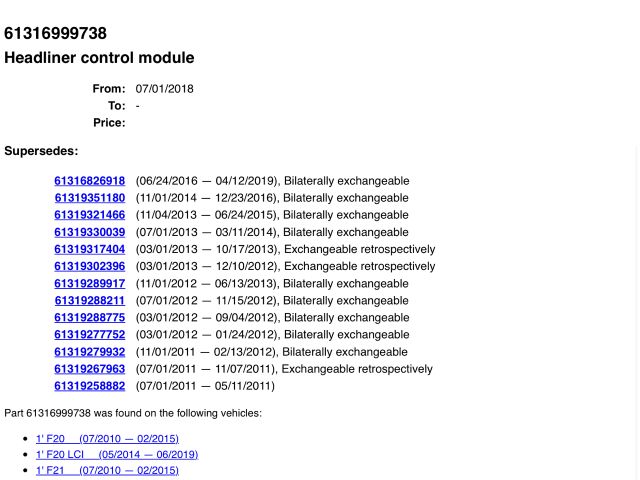 bontott BMW 1 Belső Világítás Tetőablak Vezérlővel