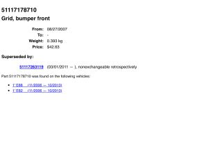 bontott BMW 1 Első Lökhárító Alsó Középső Díszrács