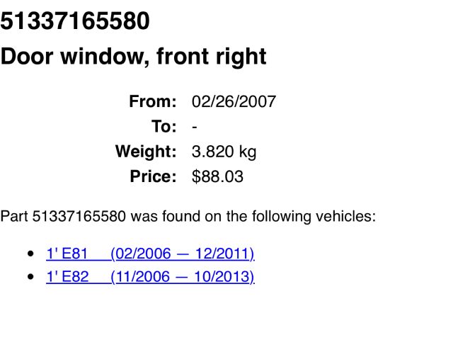 bontott BMW 1 Jobb első Ablak