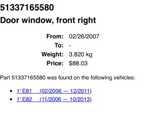 bontott BMW 1 Jobb első Ablak