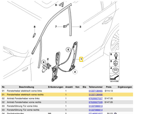 bontott BMW 1 Jobb első Ablakemelő Szerkezet (Elektromos)