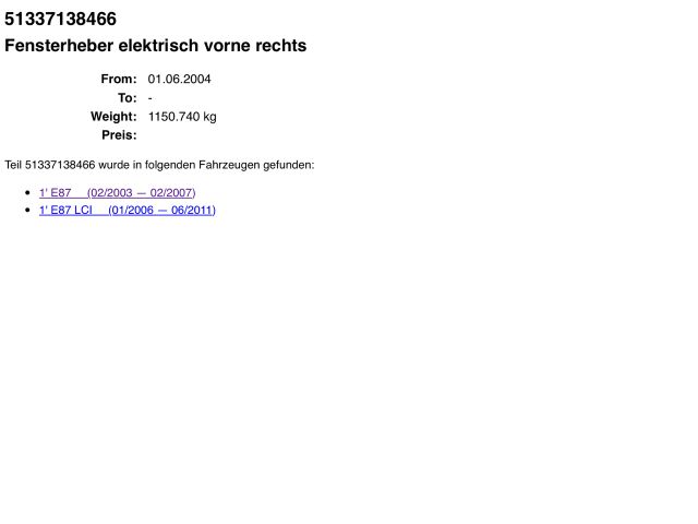 bontott BMW 1 Jobb első Ablakemelő Szerkezet (Elektromos)