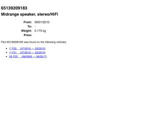 bontott BMW 1 Jobb első Hangszóró