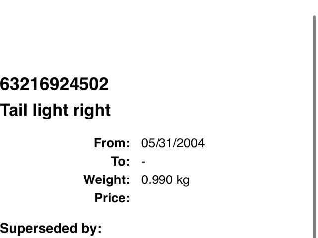 bontott BMW 1 Jobb Hátsó Lámpa