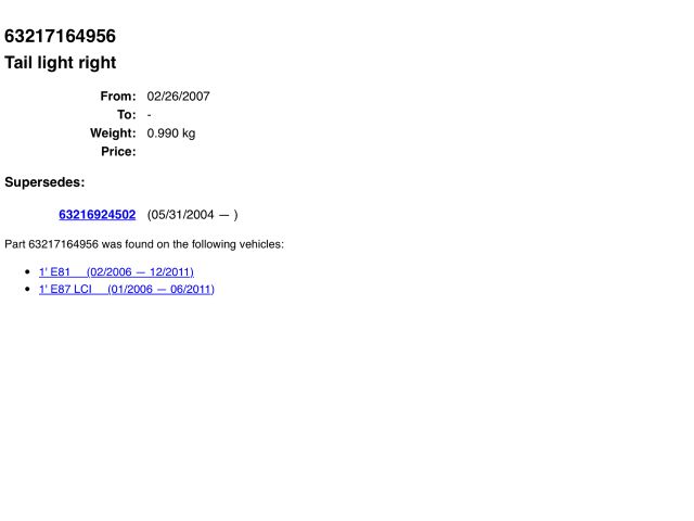 bontott BMW 1 Jobb Hátsó Lámpa