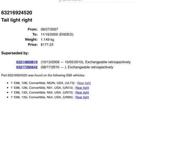 bontott BMW 1 Jobb Külső Hátsó Lámpa