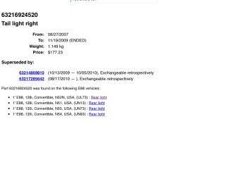 bontott BMW 1 Jobb Külső Hátsó Lámpa