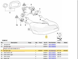 bontott BMW 1 Jobb Külső Hátsó Lámpa