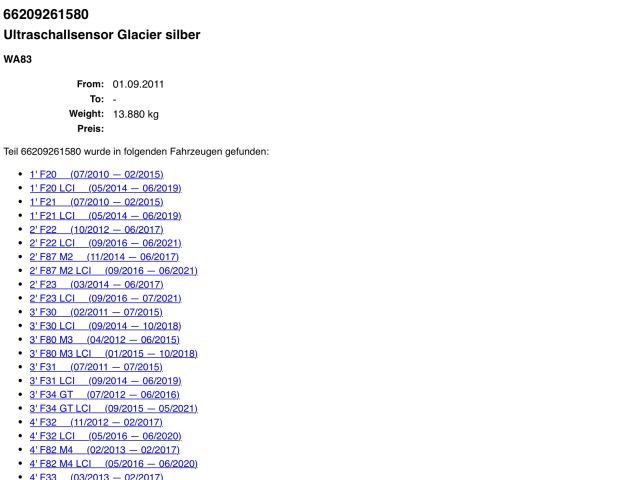 bontott BMW 1 Tolatóradar Fej