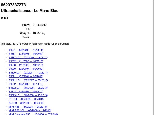 bontott BMW 1 Tolatóradar Fej