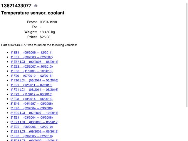 bontott BMW 1 Vízhőfok Gomba Hőmérséklet Érzékelő