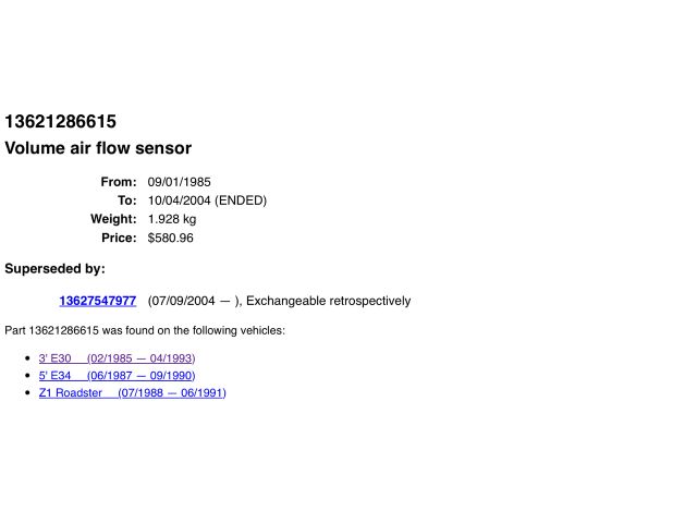 bontott BMW 3 E30 Légtömegmérő