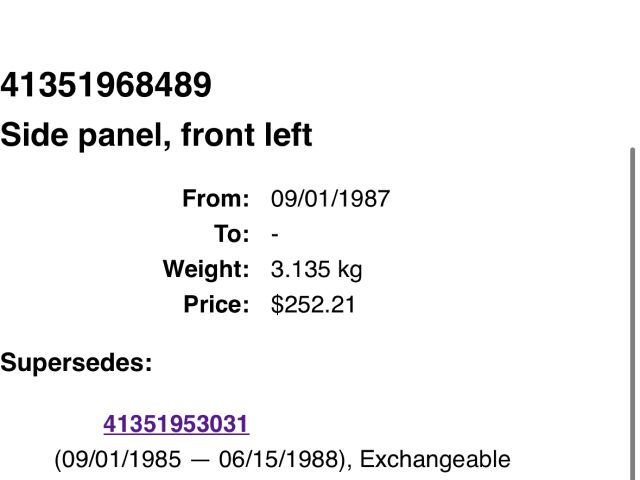 bontott BMW 3 E30 Bal első Sárvédő