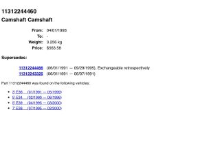 bontott BMW 3 E36 Vezérműtengely (Magában)