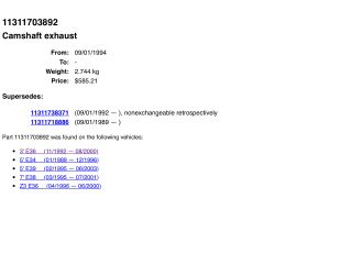 bontott BMW 3 E36 Kipufogó Vezérműtengely