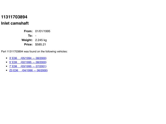 bontott BMW 3 E36 Szívó Vezérműtengely