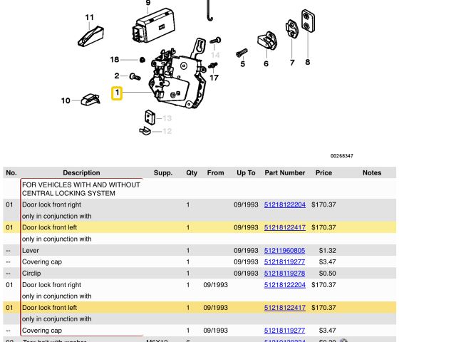 bontott BMW 3 E36 Bal első Ajtózár
