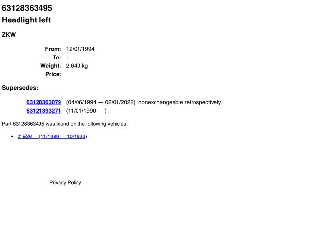 bontott BMW 3 E36 Bal Fényszóró