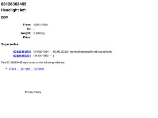 bontott BMW 3 E36 Bal Fényszóró