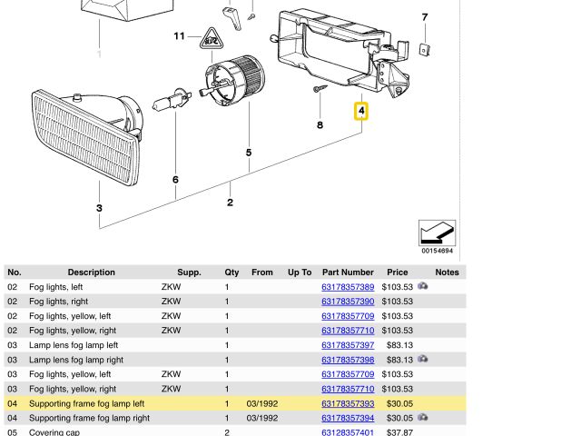 bontott BMW 3 E36 Bal Ködfényszóró Tartó